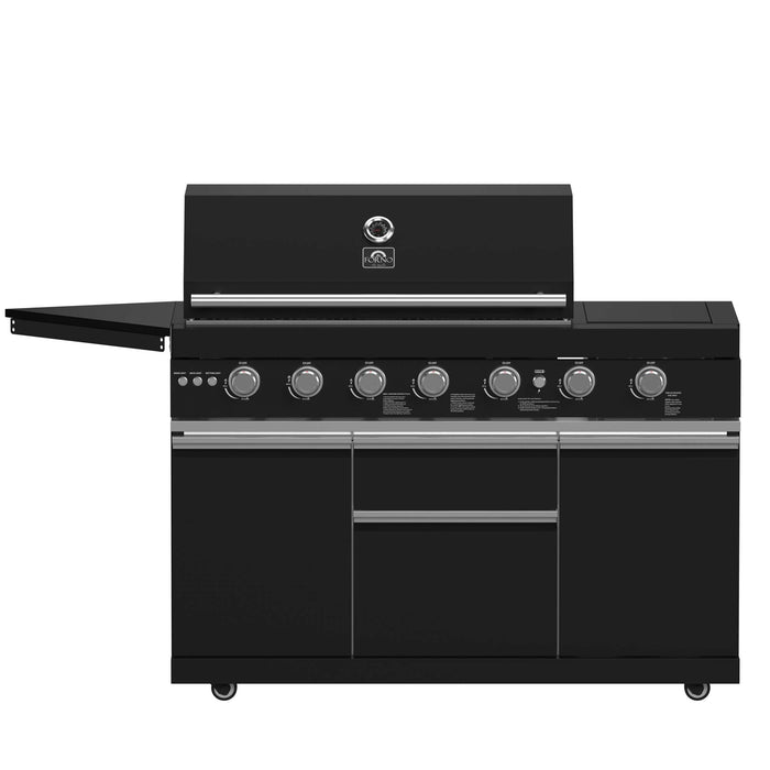 Forno All'Aperto 87,600 BTU BBQ with 4 Stainless-Steel Burners with Infrared Burners & Side Burner, Sink Module with Black Sintered Stone Countertops, Gaz Pizza Oven, Bar & Beverage Center