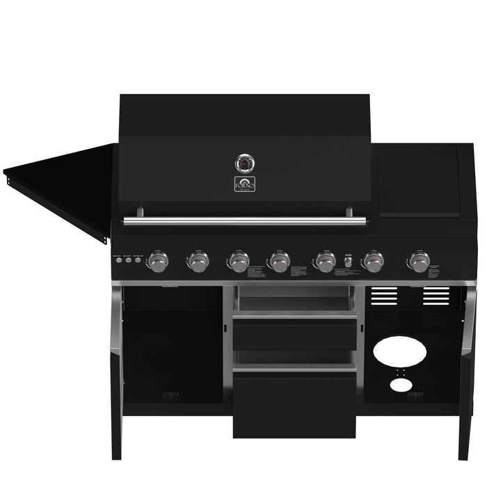 Forno All'Aperto 87,600 BTU BBQ with 4 Stainless-Steel Burners with Infrared Burners & Side Burner, Sink Module with Black Sintered Stone Countertops, Gaz Pizza Oven, Bar & Beverage Center