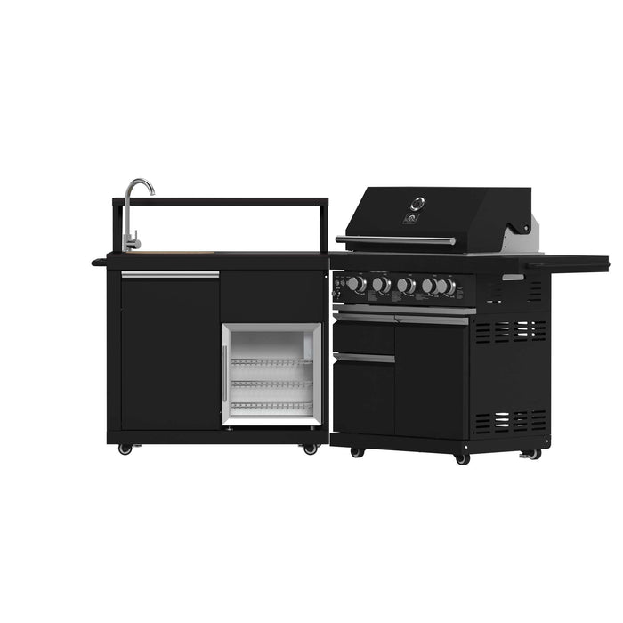 Forno All'Aperto 62,600 BTU BBQ with 3 Stainless-Steel Burners & Infrared Burners & Sink Module with Black Sintered Stone Countertops, Bar & Beverage Center