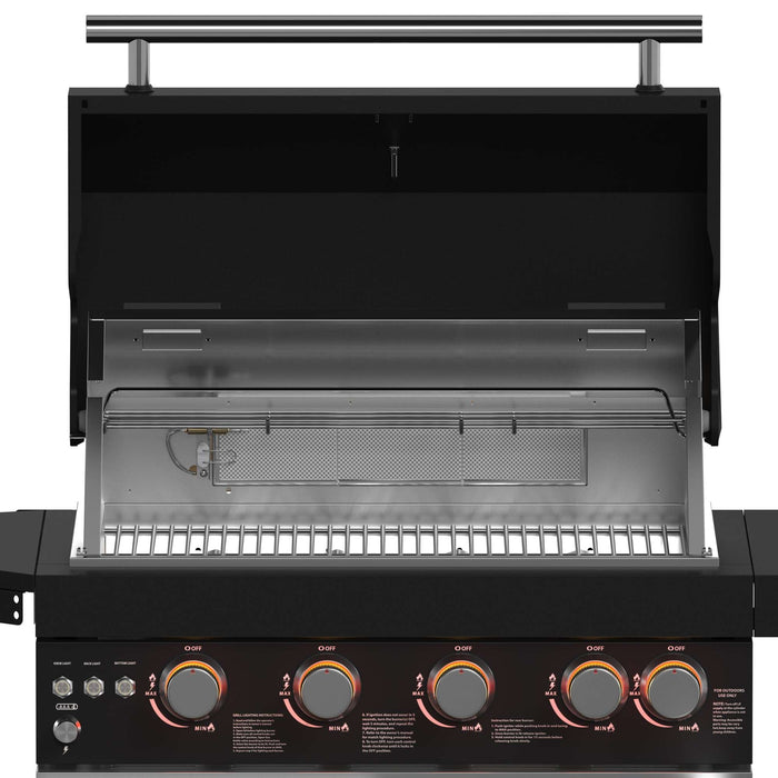 Forno All'Aperto 62,600 BTU BBQ with 3 Stainless-Steel Burners & Infrared Burners & Sink Module with Black Sintered Stone Countertops, Bar & Beverage Center