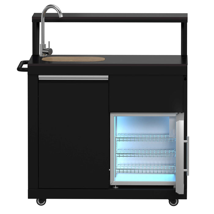 Forno All'Aperto 62,600 BTU BBQ with 3 Stainless-Steel Burners & Infrared Burners & Sink Module with Black Sintered Stone Countertops, Bar & Beverage Center