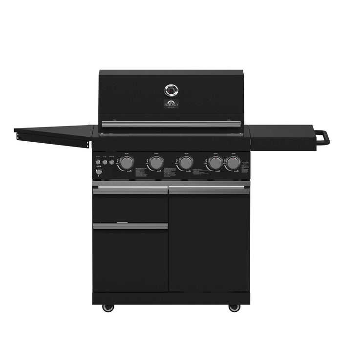 Forno All'Aperto 62,600 BTU BBQ with 3 Stainless-Steel Burners & Infrared Burners & Sink Module with Black Sintered Stone Countertops, Bar & Beverage Center