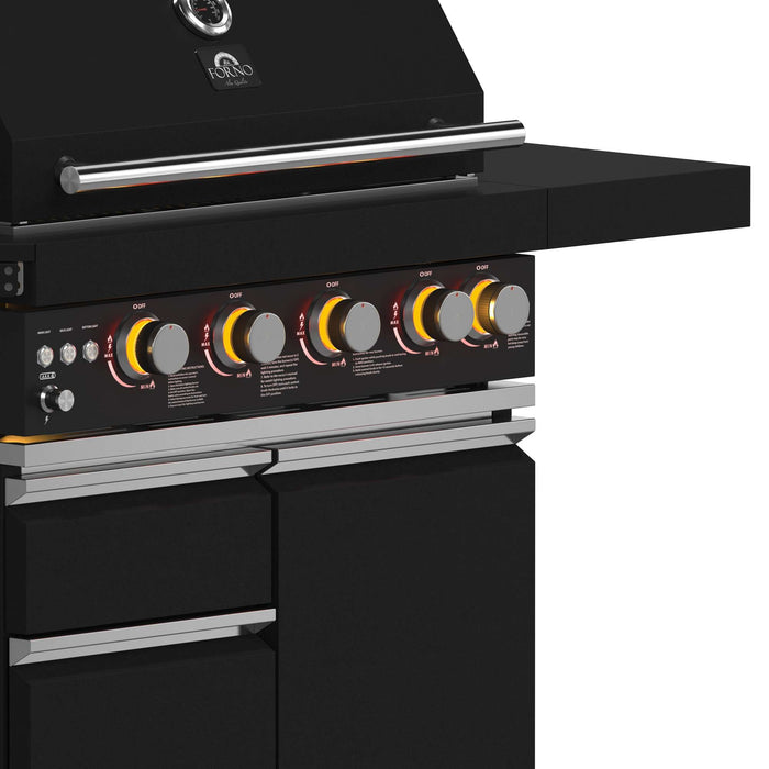 Forno All'Aperto 62,600 BTU BBQ with 3 Stainless-Steel Burners & Infrared Burners & Sink Module with Black Sintered Stone Countertops, Bar & Beverage Center