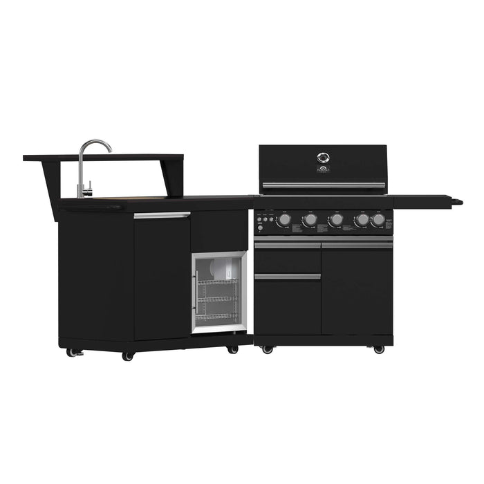 Forno All'Aperto 62,600 BTU BBQ with 3 Stainless-Steel Burners & Infrared Burners & Sink Module with Black Sintered Stone Countertops, Bar & Beverage Center