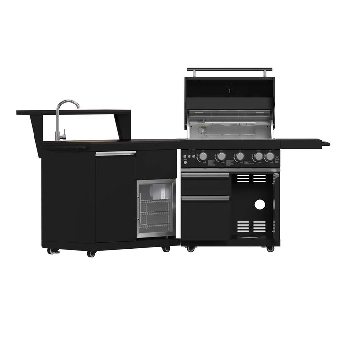 Forno All'Aperto 62,600 BTU BBQ with 3 Stainless-Steel Burners & Infrared Burners & Sink Module with Black Sintered Stone Countertops, Bar & Beverage Center