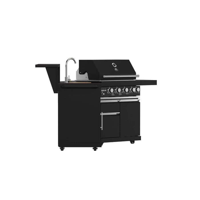 Forno All'Aperto 62,600 BTU BBQ with 3 Stainless-Steel Burners & Infrared Burners & Sink Module with Black Sintered Stone Countertops, Bar & Beverage Center