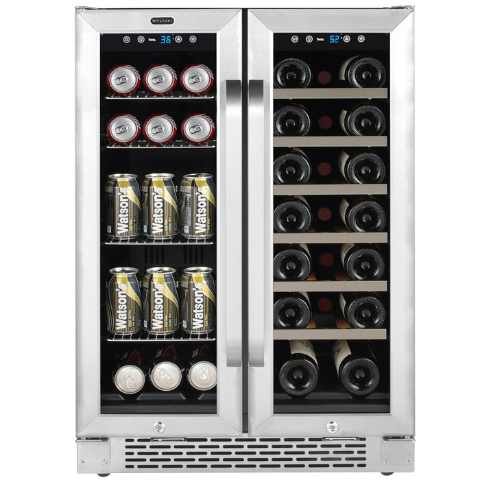 Whynter 24″ Built-In French Door Dual Zone Wine Refrigerator with a 20 Bottle Capacity and 60 Can Beverage Center