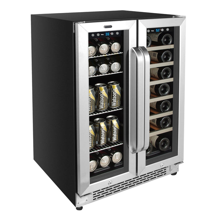 Whynter 24″ Built-In French Door Dual Zone Wine Refrigerator with a 20 Bottle Capacity and 60 Can Beverage Center