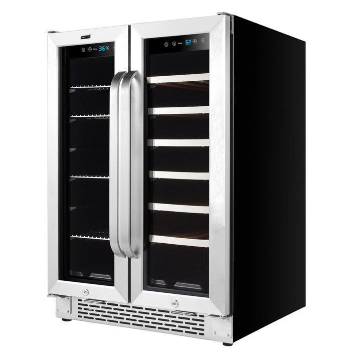 Whynter 24″ Built-In French Door Dual Zone Wine Refrigerator with a 20 Bottle Capacity and 60 Can Beverage Center