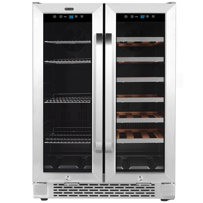 Whynter 24″ Built-In French Door Dual Zone Wine Refrigerator with a 20 Bottle Capacity and 60 Can Beverage Center