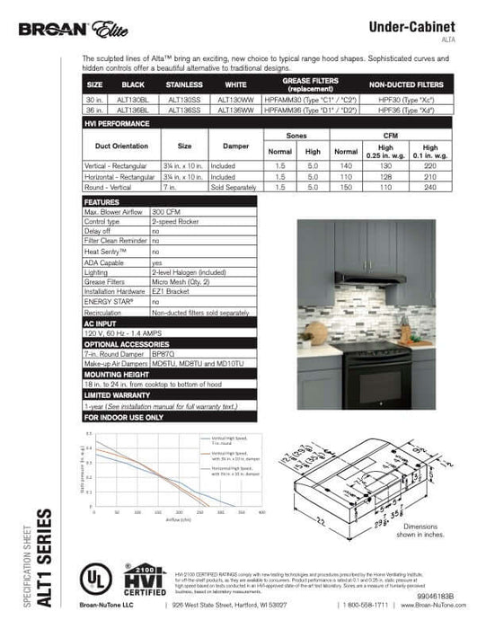 Broan Elite 30-inch Convertible Under-Cabinet Range Hood in Black