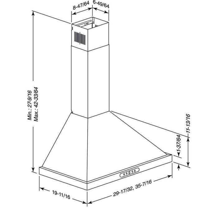 Broan Elite 30-inch Pyramidal Chimney Range Hood, 640 Max Blower CFM in Stainless Steel