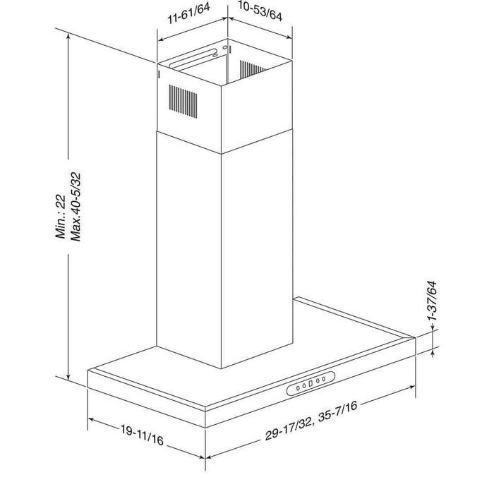 Broan 36 inch T-Style Chimney Range Hood 640 MAX Blower CFM in Stainless Steel