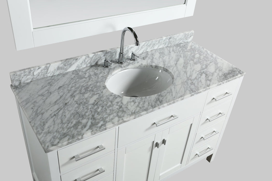 London 54" Single Sink Vanity in White with Marble Vanity Top with Matching Mirror