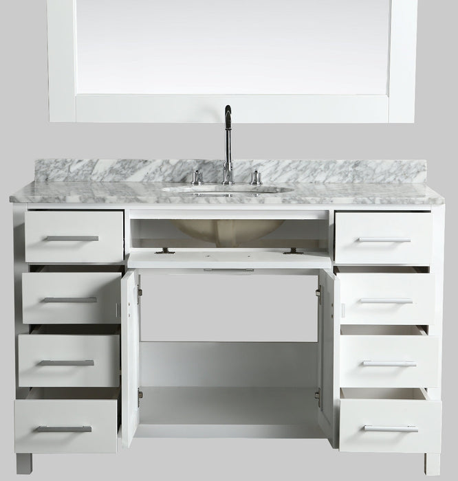 London 54" Single Sink Vanity in White with Marble Vanity Top with Matching Mirror