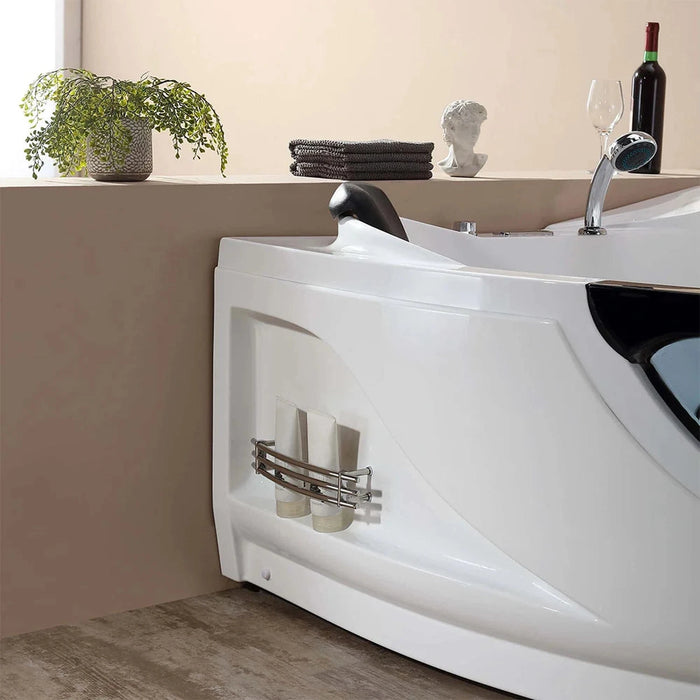 Empava 59" Alcove Whirlpool Inline Heater Left Drain LED Tub in White