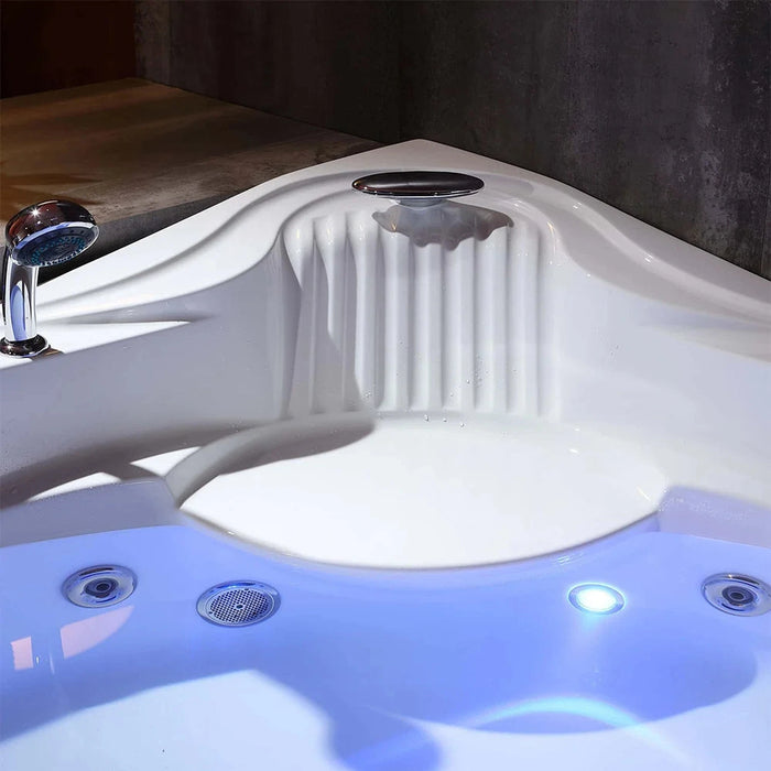 Empava 59" Alcove Whirlpool Inline Heater Left Drain LED Tub in White