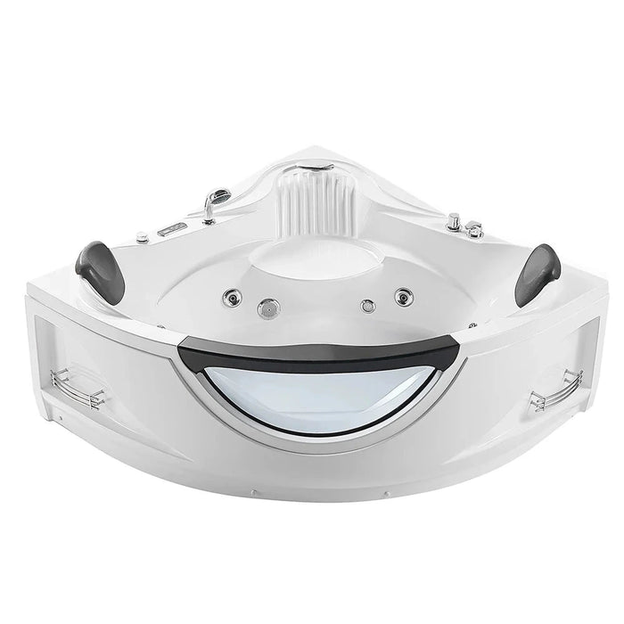 Empava 59" Alcove Whirlpool Inline Heater Left Drain LED Tub in White