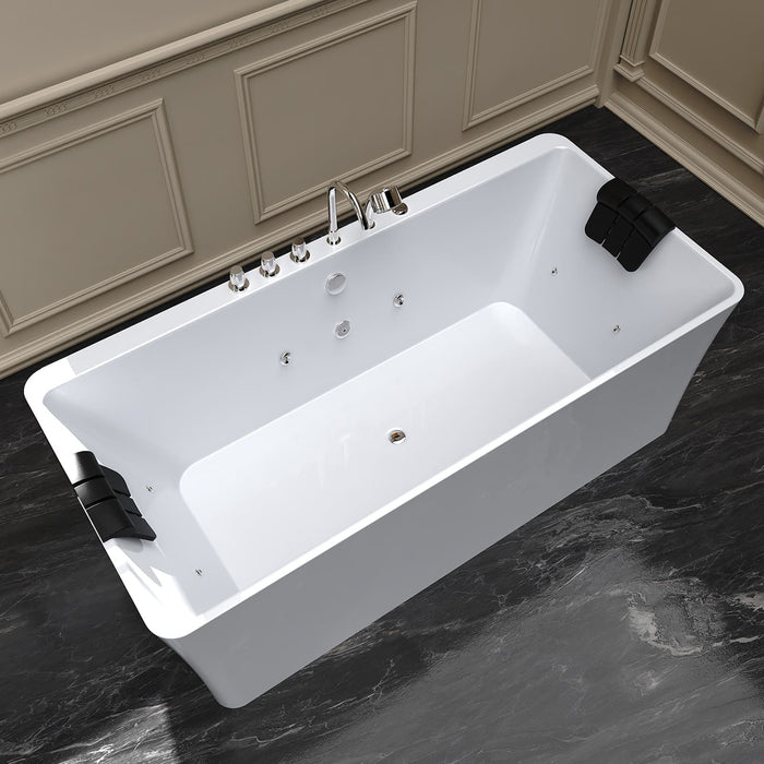 Empava 67" Freestanding Whirlpool Tub with Faucet and Central Drain in White