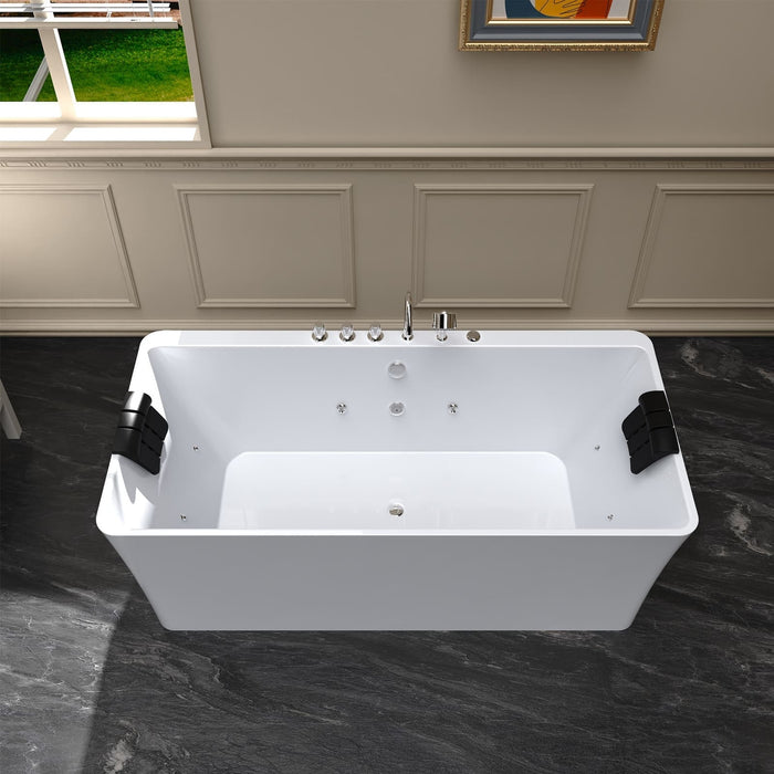 Empava 67" Freestanding Whirlpool Tub with Faucet and Central Drain in White