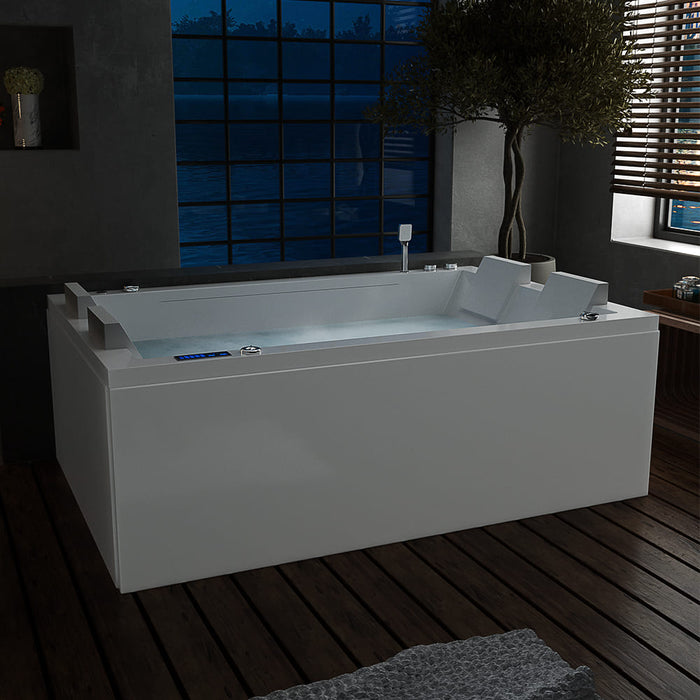 Empava 71 in. Freestanding Combination Massage 2-Person Center Drain LED Tub in White