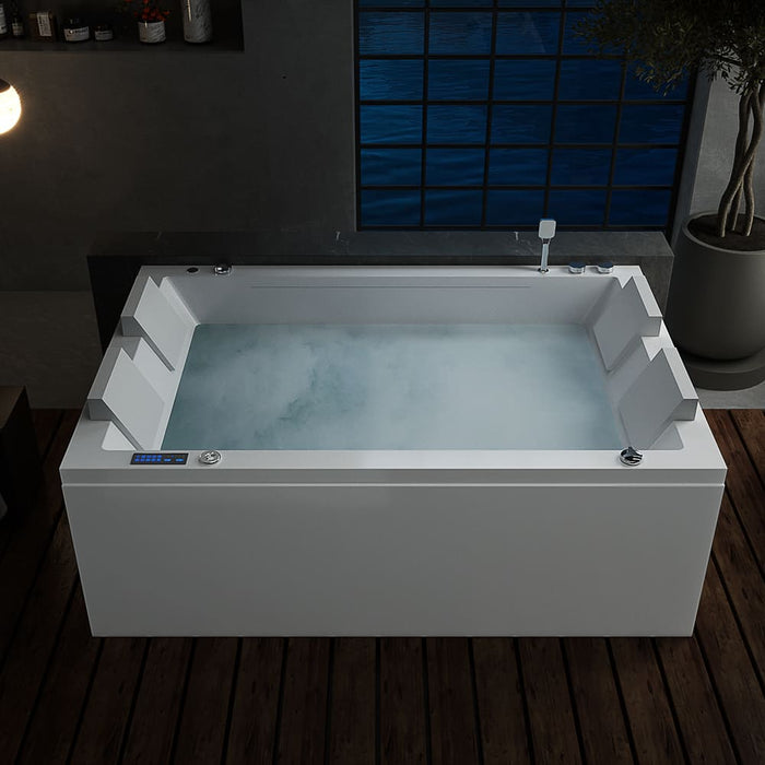 Empava 71 in. Freestanding Combination Massage 2-Person Center Drain LED Tub in White