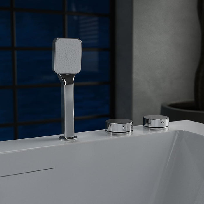Empava 71 in. Freestanding Combination Massage 2-Person Center Drain LED Tub in White