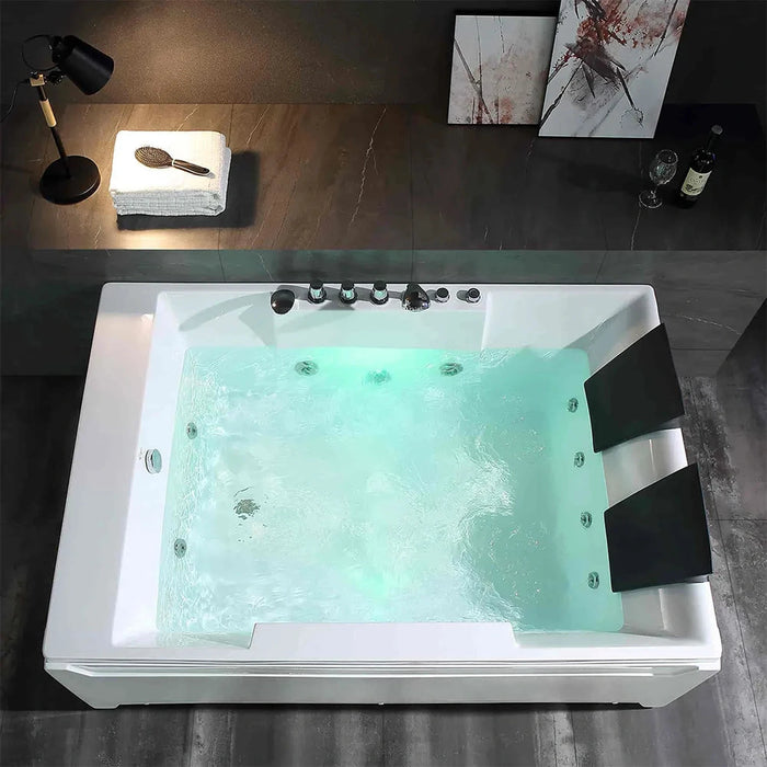 Empava 72" Alcove Whirlpool LED Bathtub Left Drain for 2 Persons in White