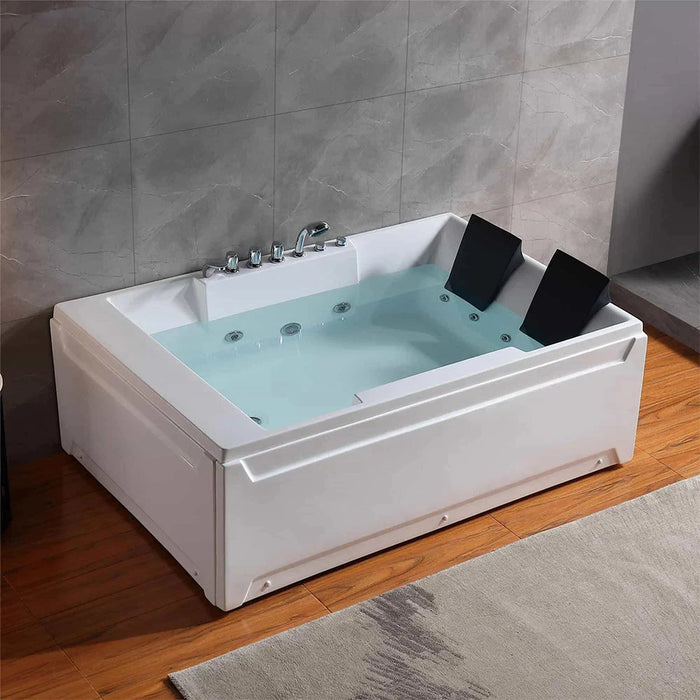 Empava 72" Alcove Whirlpool LED Bathtub Left Drain for 2 Persons in White