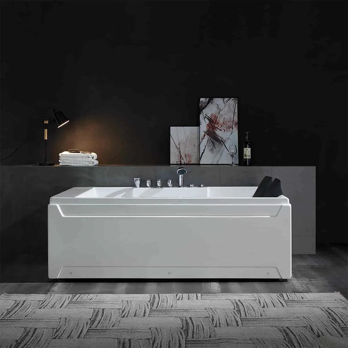 Empava 72" Alcove Whirlpool LED Bathtub Left Drain for 2 Persons in White