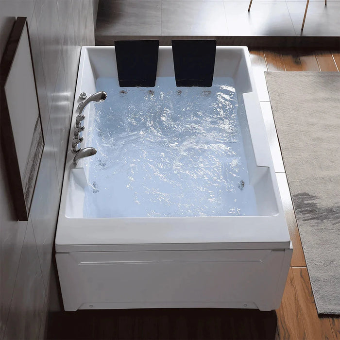 Empava 72" Alcove Whirlpool LED Bathtub Left Drain for 2 Persons in White