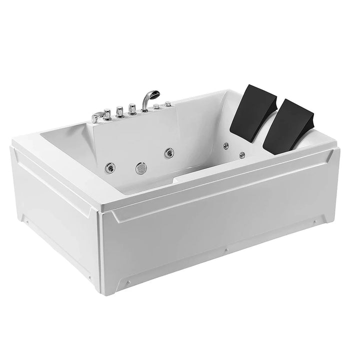 Empava 72" Alcove Whirlpool LED Bathtub Left Drain for 2 Persons in White