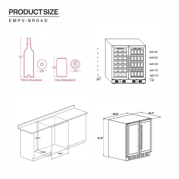 Empava Dual Zone Wine and Beverage Cooler Fridge in Stainless Steel