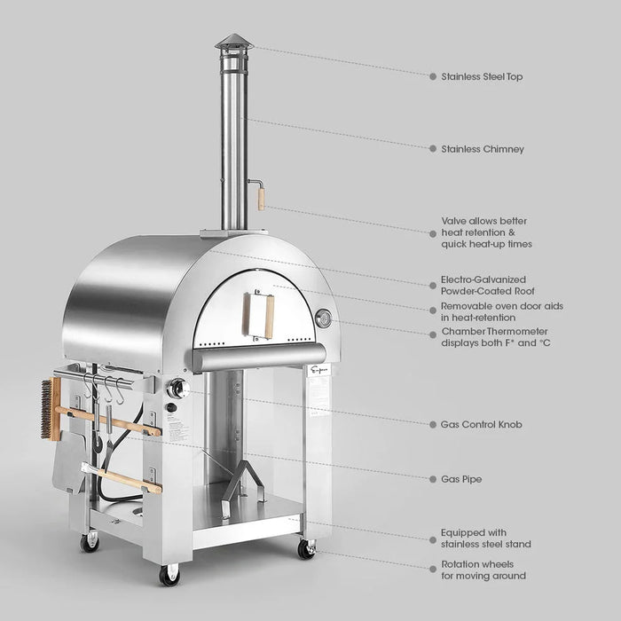Empava Outdoor Wood-Fired and Gas Pizza Oven in Stainless Steel
