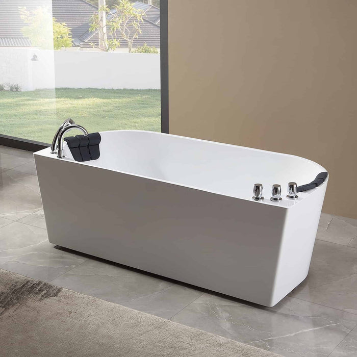 Empava 59" Freestanding Hydro Massage Whirlpool Tub with Central Drain in White