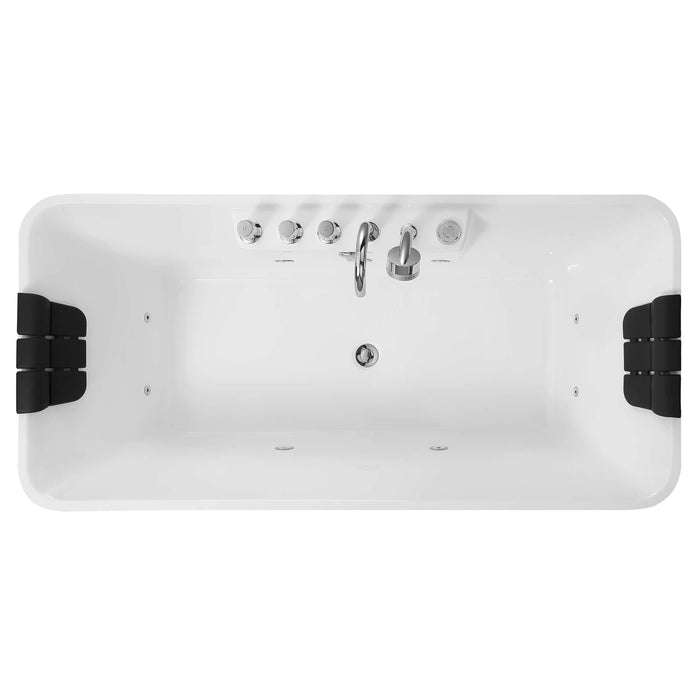 Empava 59" Freestanding Rectangular Whirlpool Tub with Central Drain in White