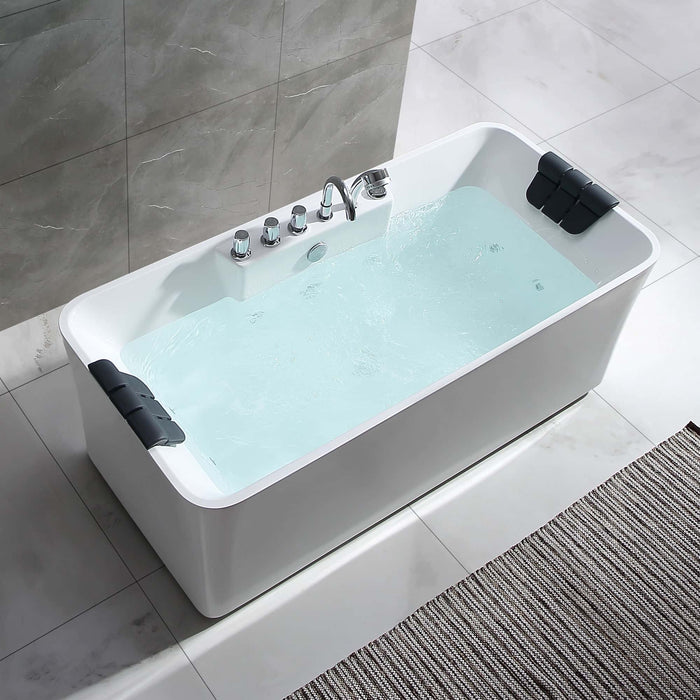 Empava 59" Freestanding Rectangular Whirlpool Tub with Central Drain in White