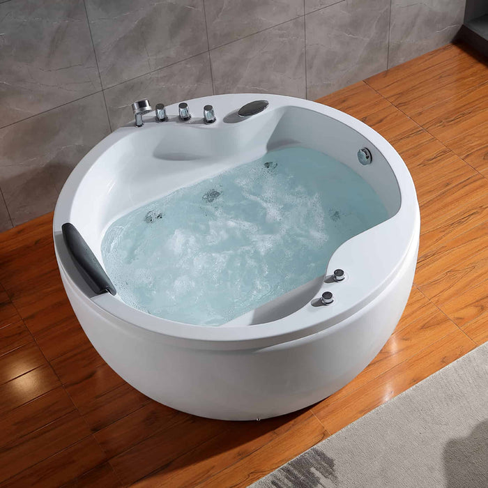 Empava 59" Freestanding Round Whirlpool Tub with Right-Side Drain in White