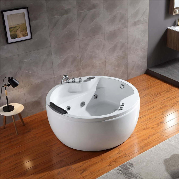 Empava 59" Freestanding Round Whirlpool Tub with Right-Side Drain in White