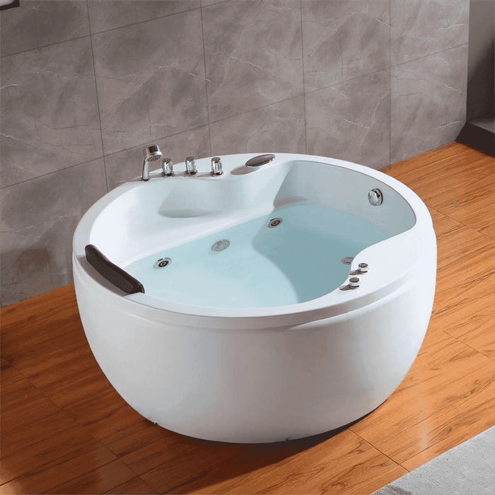 Empava 59" Freestanding Round Whirlpool Tub with Right-Side Drain in White