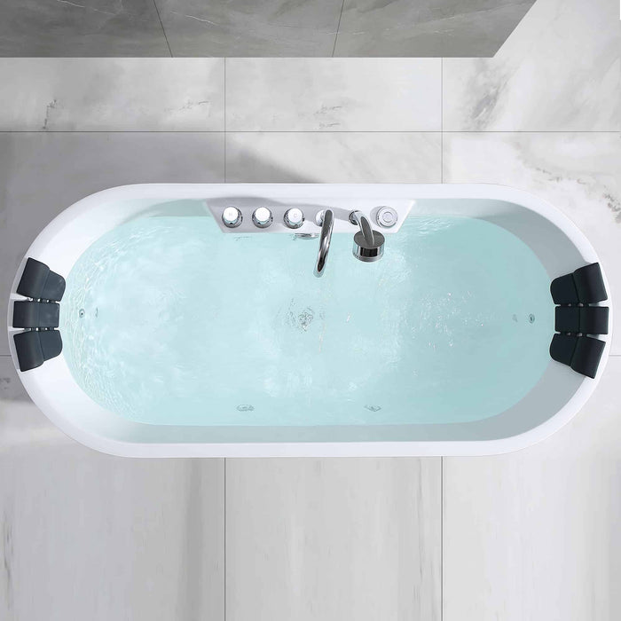 Empava 67" Freestanding Oval Whirlpool Tub with Central Drain in White