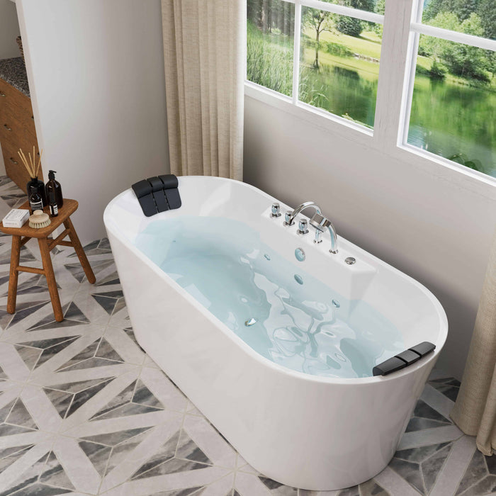 Empava 67" Freestanding Oval Whirlpool Tub with Central Drain in White