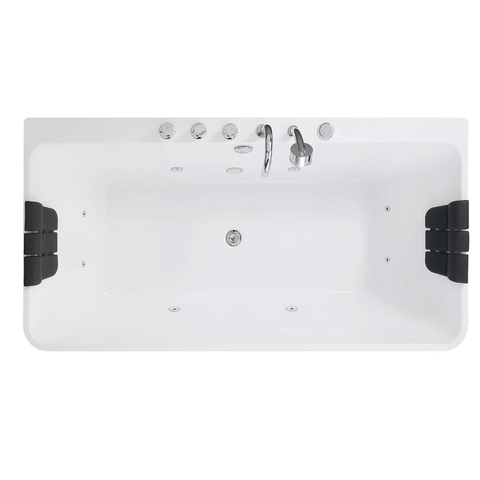 Empava 67" Freestanding Whirlpool Tub with Faucet and Central Drain in White