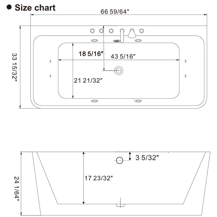 Empava 67" Freestanding Whirlpool Tub with Faucet and Central Drain in White