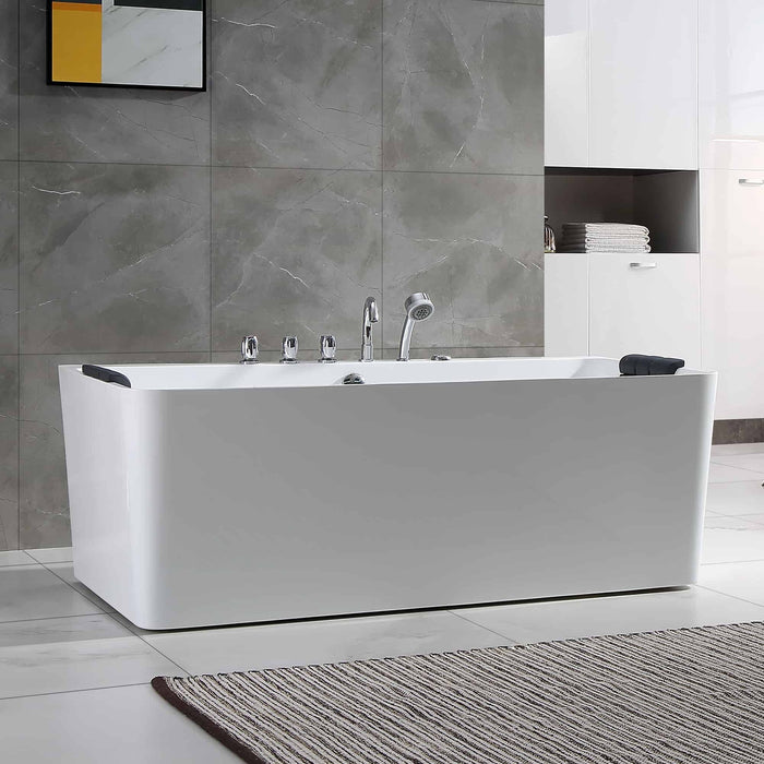 Empava 67" Freestanding Whirlpool Tub with Faucet and Central Drain in White