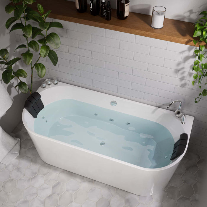 Empava 67" Freestanding Hydro Massage Center Drain Whirlpool Bathtub in White