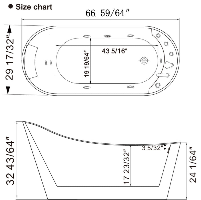 Empava 67" Freestanding Reversible Drain Whirlpool Tub with Faucet in White