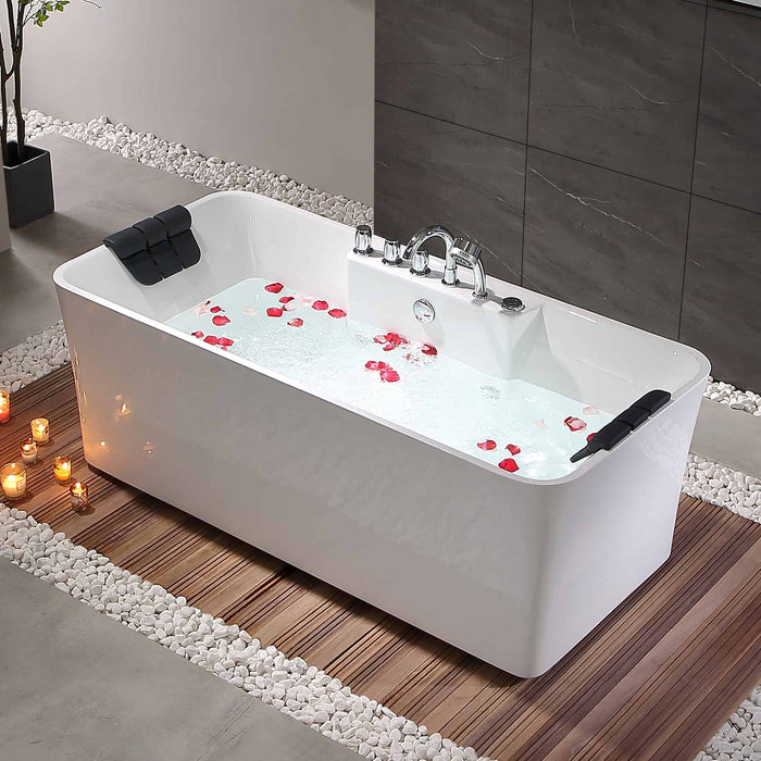 Empava 67" Freestanding Rectangular Whirlpool Tub with Central Drain in White