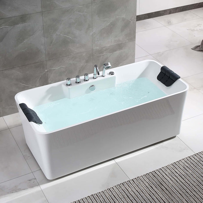 Empava 67" Freestanding Rectangular Whirlpool Tub with Central Drain in White