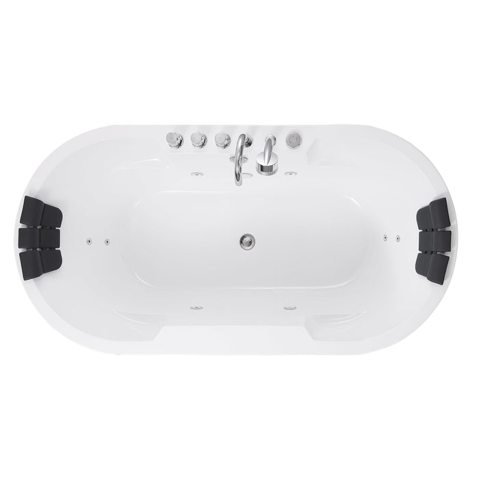 Empava 67" Oval Freestanding Whirlpool Tub with Central Drain in White